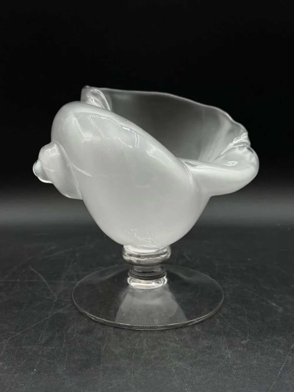 Cambridge Crown Tuscan Glass Footed Nautilus Shell Vase Opaque Frosted